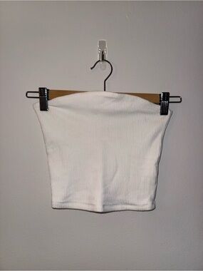 Garage White Ribbed Strapless Tube Top